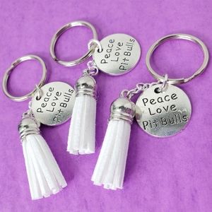 Peace Love & Pitbull Leather Tassel KeyChain